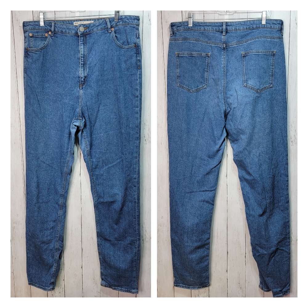 ASOS Denim Mens Size 36 High Waisted Straight Leg Blue Medium Wash Jeans Cotton.